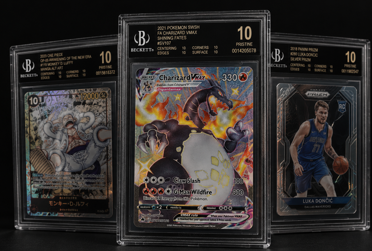 Three collectible cards in graded slabs